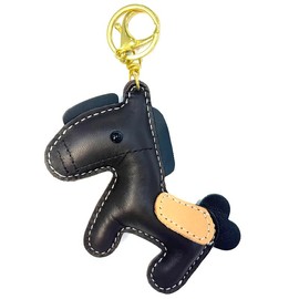 [Yocipa] Cute Genuine Leather Horse Keychain with Horse Design Charm Leather Key Chain Bag Charm Car Key Ring Bag Charm for Bag Keyring Accessories, coffee