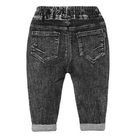 KIDSCOOL SPACE Toddler Kids Ripped Holes Elastic Waist Plaid Lining Jeans,Black,6-12 Months