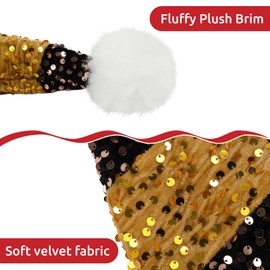 Phyxin Sequin Santa Hat, Striped Christmas Hat for Adults, Xmas Home Decor New Year's Party Supplies, Black