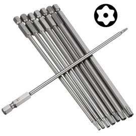 Mesee 8 Pieces Long Torx Head Screwdriver Bit Set, 1/4 Inch Hex Shank T8-T40 Security Magnetic Star Torx Screw Screwdriver Set Drill Bit Accessory Tool, 150mm Length