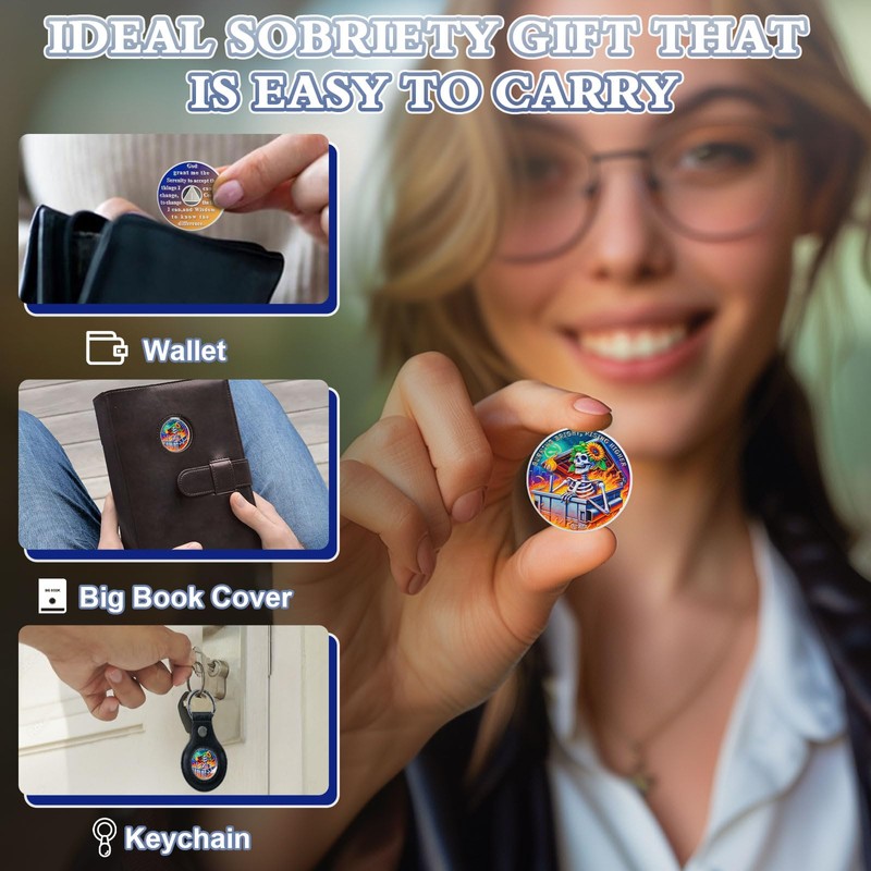 AtSKnSK Sunflower Skeleton 1 Year Sobriety Coin - Reborn in