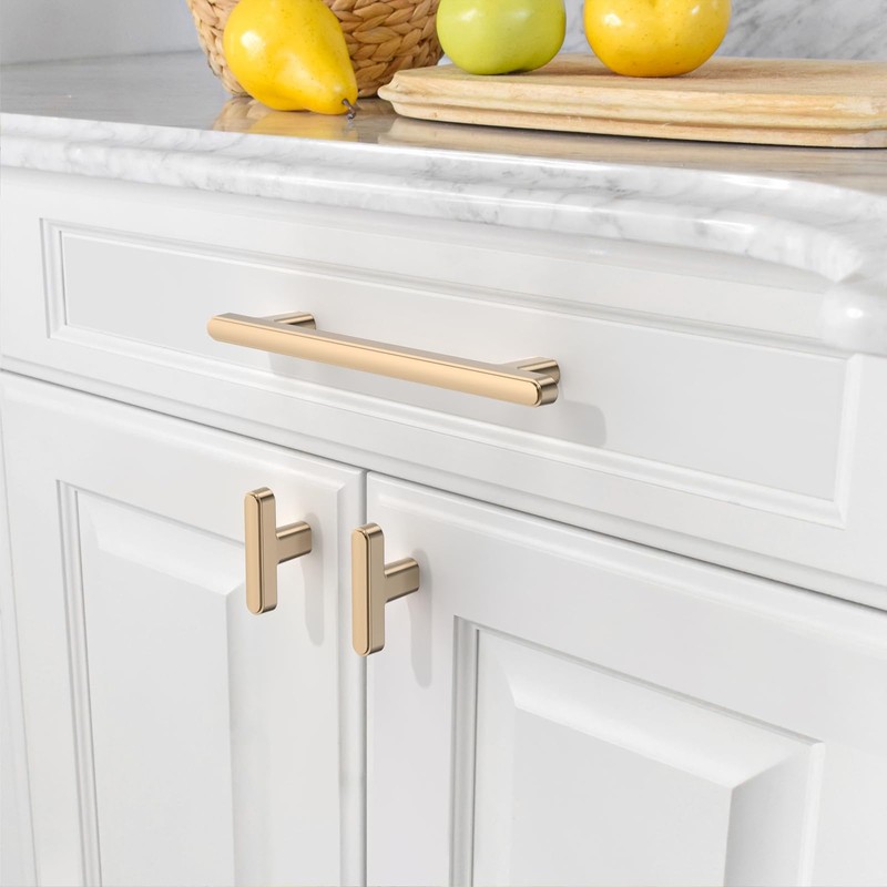 Amerdeco 10 Pack Brushed Brass Cabinet Pulls 5 Inch(128mm) Hole
