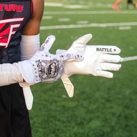 Battle Sports Speed Freak White Wide Receiver Football Gloves, Ultra-Tack Sticky & Grip Gloves, No Slip - Adult X-Large