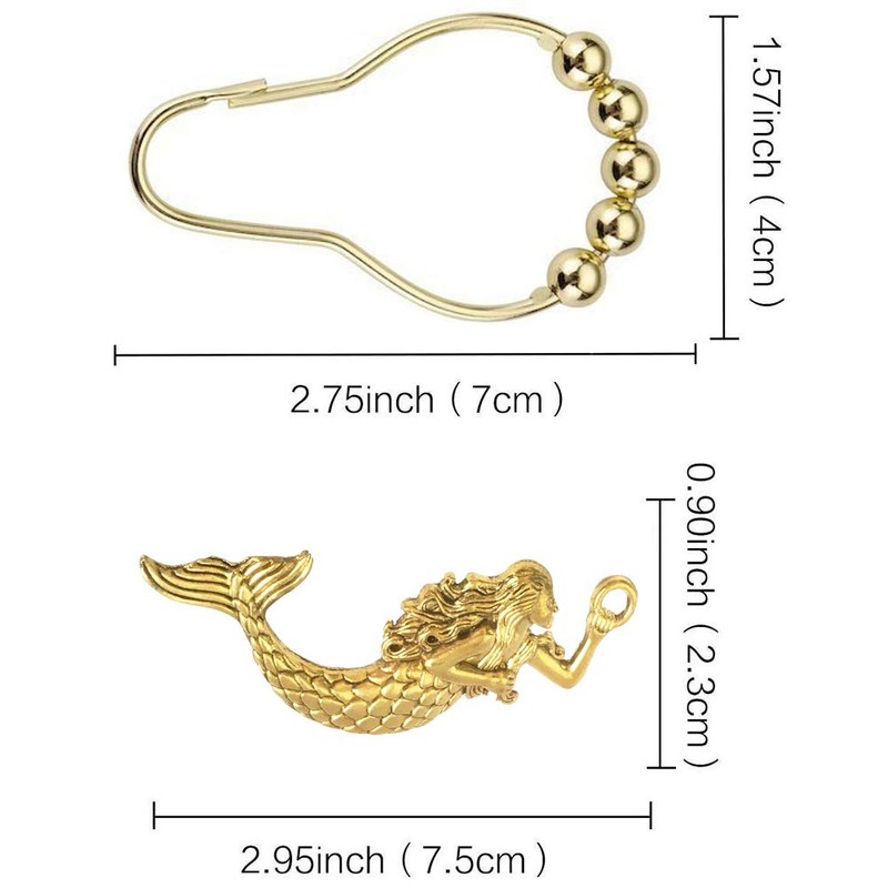 ZILucky 12Pcs Mermaid Decorative Shower Curtain Hooks Stainless Steel Rings