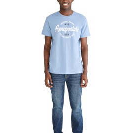 AEROPOSTALE Men's Graphic, Washed Blue, Medium