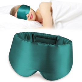 Silk Sleep Mask, Blackout Eye Mask, Soft Pressureless, Adjustable Velcro Strap, Mulberry Silk, Travel Rest, Large Size Satin Eye for Men & Woman, Cover for Sleep Travel Yoga Nap（Green）