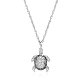 MORGAN & PAIGE Sterling Silver Black and White Diamond Turtle Pendant Necklace, 18"