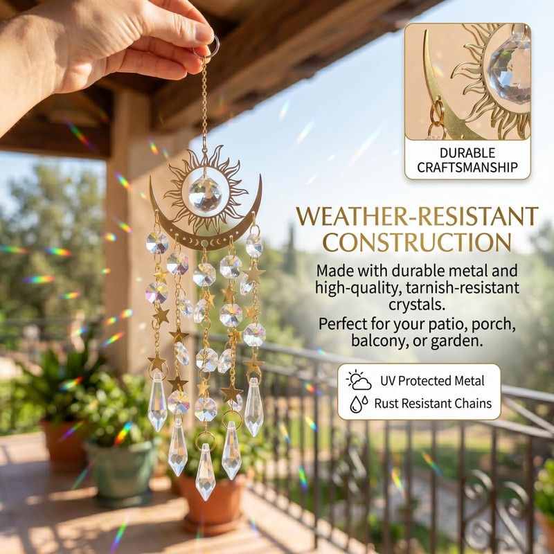 15.8 Inch Crystal Suncatchers for Windows - Sun and Moon