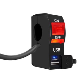 Gebildet 22 mm 12 V/5 A Red LED Motorcycle Handlebar On/Off Push Button Switch with 12V 2A USB Charger, Headlight Control Switch, Compatible with Most Motorcycles, ATVs, Scooters or Snowmobiles