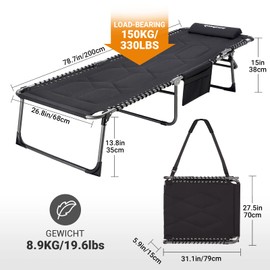 KingCamp Set of 2 Oversize Padded Folding Chaise Lounge Chair for Outdoor, Patio, Beach,Lawn, Sunbathing, Tanning, Pool, Lay Flat Heavy-Duty Adjustable Reclining Chairs with Pillow, Support 330lb