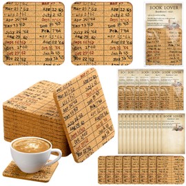 Hushee 6 Sets Book Lovers Gifts Library Due Date Coaster Library Vintage Coasters with Cards Book Lover Coasters Book Lover Cards with OPP Bag Book Lover Gift Ideas for Women Library Club