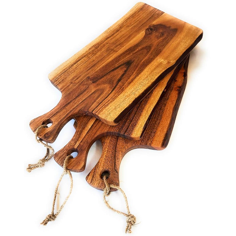 Acacia Charcuterie Board with Natural Live Edge & Handle -