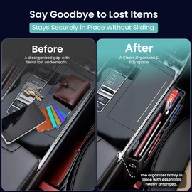Voltvee Car Seat Gap Filler Organizer – Leather Car Organizers and Storage, Perfect Fit & Stays in Place, Car Between Seat Organizer for small items, Universal Fit (1 pack)