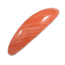 90mm Across/Coral Stripy Print Acrylic Oval Barrette/Hair Clip In Silver Tone