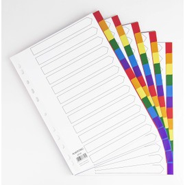 Plastoreg 5er Set 12-teiliges Register/Trennblätter aus buntem stabilem PP, DIN A4 praktischem Deckblatt aus stabilem Papier zum Beschriften. Trenn-Blätter für die Ordner-Organisation im Büro