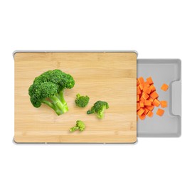 Seahelms Wooden Chopping Board with Plastic Tray - 33x24x 5cm Natural Bamboo Cutting Board Meal Prep Chopping Board for Food Prep,Meat,Vegetables & Bread