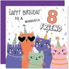 8th Friend Birthday Card - Childrens Cute Cat Best Friends