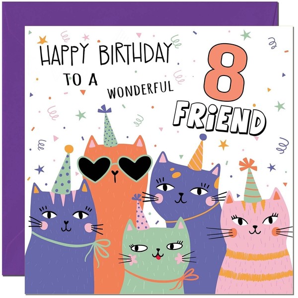 8th Friend Birthday Card - Childrens Cute Cat Best Friends