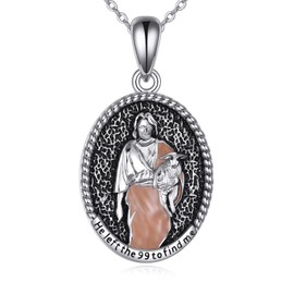 YFN Jesus Necklace Sterling Silver Jesus saves Lost Lamb Pendant Necklace Jesus Shepherd Lamb of God Religious Jewelry for Women Men Christian Gifts for Mom Baptism Gifts
