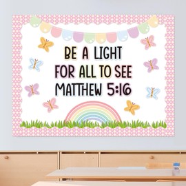 Janlaugh Spring Bulletin Board Decoration Christian BE A Light for All to See Rainbow Butterfly Cutouts Decor Set for Spring Sunday School Classroom Supplies