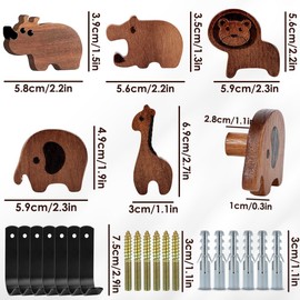 Lnjya Children's Coat Hooks, Pack of 5, Children's Animal Wooden Wall Hooks, Children's Coat Rack, Wooden Hooks, Children's Clothes Hooks for Children's Room, Baby Room Decoration