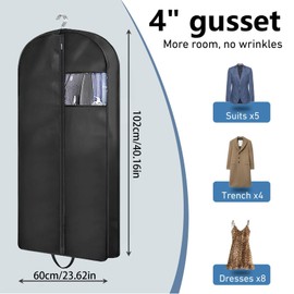 JAONLD Garment Bag, 60 x 102 x 10 cm, Suit Bag, Clothes Cover, Garment Bags, Mothproof with Clear Window, Garment Bags with Zip for Storage, Clothes Cover for Dresses, Shirts (Black)