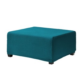 OBCREAT Ottoman Covers, Stretch Jacquard Ottoman Slipcover Soft Thick Folding Storage Cover Rectangle Footrest Stool Covers with Elastic Bottom Furniture Protector Covers (Peacock Blue, Medium)