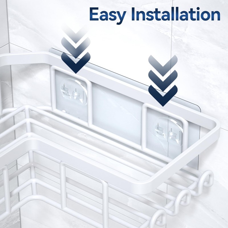 YASONIC Corner Adhesive Shower Caddy, with Soap Holder and 12