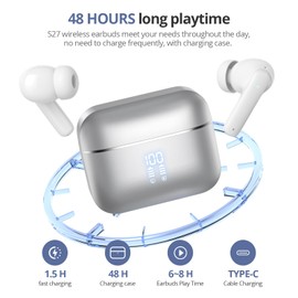 Wireless Earbuds, Bluetooth 5.3 Headphones in Ear with 4 ENC Noise Cancelling Mic 48H Playtime Wireless Earphones with HiFi Stereo Deep Bass IP7 Waterproof Touch Control Dual LED Display Fast Charge