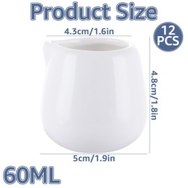 YAYODS 12Pcs Small Milk Jug, 60ml Ceramic Milk Jug, White Gravy Jug Sauce Pots, Sugar Pot, Mini Milk Pouring Jug for offee Milk Tea Sauces, Suitable for Home Kitchen Office Coffee Bar