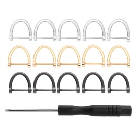 Rierdge D-Rings, 15 Pcs U Shape D Ring 19mm Inner Width Screw in Shackle Semicircle with Small Screwdriver, Horseshoe Shape D Ring for DIY Leather Craft Accessories, Gold + Silver + Matte Gun Black