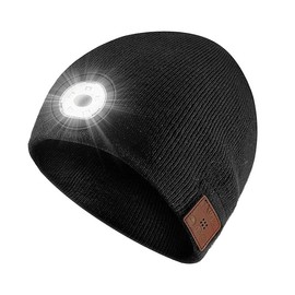 2025 Bluetooth Beanie with Light Wireless Beanie Hat with Headphones Built-in Speaker Mic Rechargeable LED Skullcap Winter Beanie Headlamp Cap Gifts for Men & Women Black - Color: Black 2