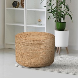 RIANGI Jute Pouf Ottoman - Briaded Poofy Ottoman Pouffe - Boho Pouf Ottoman Foot Rest - Poofs/Ottomans Furniture Decor - Poofy Ottoman for Bedroom - Poufs for Living Room - (18"x18"x12")