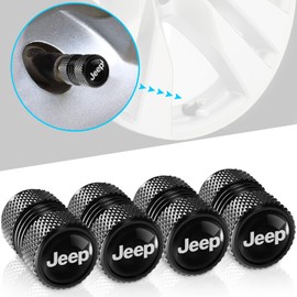 Tire Valve Stem Caps Compatible with Jeep Series Car Wheel Air caps Metal Valve Stem Caps Decoration Accessories 4 Pcs Black