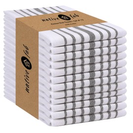 Native Fab 12 Pack Kitchen Dish Towels Cotton Absorbent Durable Washable 14x25 - Tea Towels, Dish Cloths, Bar Towels, Restaurant Cleaning Towels, Kitchen Towels with Hanging Loop, Grey White