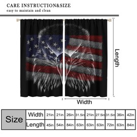 Animal Eagle Blackout Curtain Scary Bald Eagle American Flag Independence Window Curtain Darkening Drapes Bedroom Living Room Kitchen Dining Room Cafe 2 Panels 42x54 in