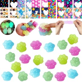 20pcs Luminous Cat Paws Mochi Squishy Gift and 10 PCS Party Exchange Gift Cards for Adults, Cat's paw Squishy Kawaii Stress Reliever Anxiety Gift