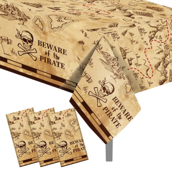 Auch 3 Pcs Pirate Party Tablecloth Treasure Map Tablecover Plastic