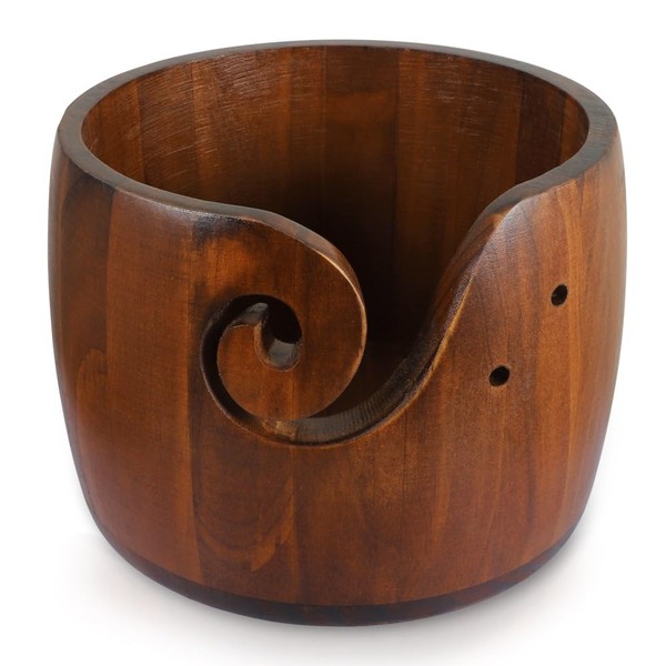 LucyPhy Wooden Yarn Bowl 6.7 x 4.7inch Handmade Craft Knitting