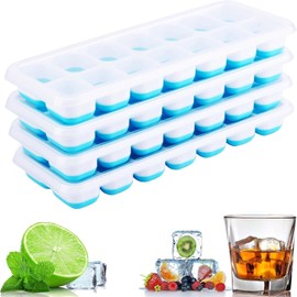 4 Pcs Ice Cube Bandejas para cubitos de hielo, CoWalkers moldes para cubitos de hielo, bandejas de hielo de fácil liberación , sin BPA, no tóxicos y seguros, apilables y duraderos (Azul)