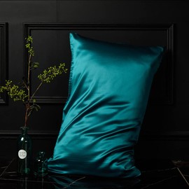 Juwenin Home Both Sides Luxury Mulberry Silk Pillowcase 19 Momme Soft Breathable Hidden Zipper 1pc/pack 100% Pure Natural Silk (Teal, Standard 50x75cm)