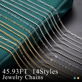 No Brand HUISUYTON Necklace Chain for Jewelry Making,45.93 FT 14 Rolls Stainless Steel