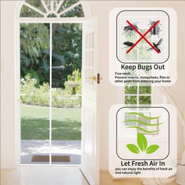 CHIYUNS Magnetic Screen Door Mesh 50 x 83.6 inch, Fit Door Size 48 x 82 inch, White Fiberglass Door Screen Magnetic Closure, Heavy Duty, Self Sealing, Keep Bugs Out, Pet and Kid Friendly