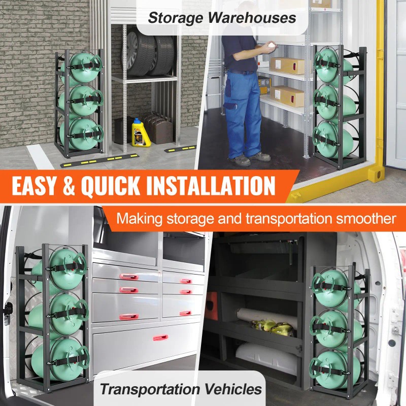 Refrigerant Tank Rack for 3 X 30lbs Bottle Tanks 12.79x12.99x33.07