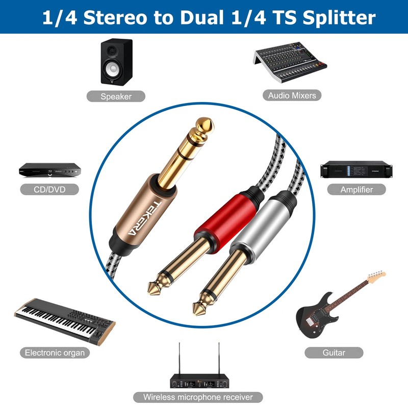 1/4 Inch TRS Stereo to Dual 1/4 Inch TS Cable,