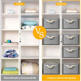 HONGHCL - Cestas de Almacenamiento de Tela para Organizar 3pcs, Cestas Decorativas de Almacenamiento con Asas,Cestas de Tela Organizadoras de Grandes de Plegable para Ropa Juguetes, 36*27*17cm(Gris)