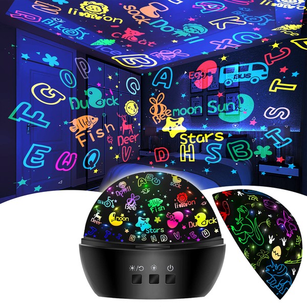 Montessori Toys for 3-8 yr Old Boys&girls, Dinosaur Toys ABC Projector Night Light for Kids Age 3-10, Toddlers Learning Toys for 2-6 yr Old Kids, Christmas Presents Birthday Gifts for Age 3-9