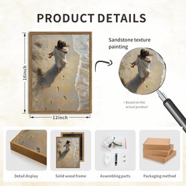 Jesus Hugging Woman Wall Art Jesus on the Beach Wall Decor 3D Textured Hand Drawn Sandstone Christian Decor Painting Footprints on the Beach Artwork for Bedroom Living Room 12x16 inch Wood Framed