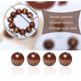 Wooden Beads 20mm Brown Round Wood Beads Dark Color Loose Spacer Beads with 4mm Hole for Craft Making Farmhouse Home Wall Decor, 100Pcs