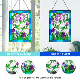 Viveta Hummingbird Stained Glass Window Hanging, Stained Suncatchers for Window, Hand-Painted Glass Panels with Chain, Gift for Mom Grandma Christmas Decor 10 * 15"